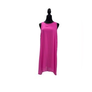 Vince Camuto Hot Pink Chiffon Overlay High Low Shift Dress Size L